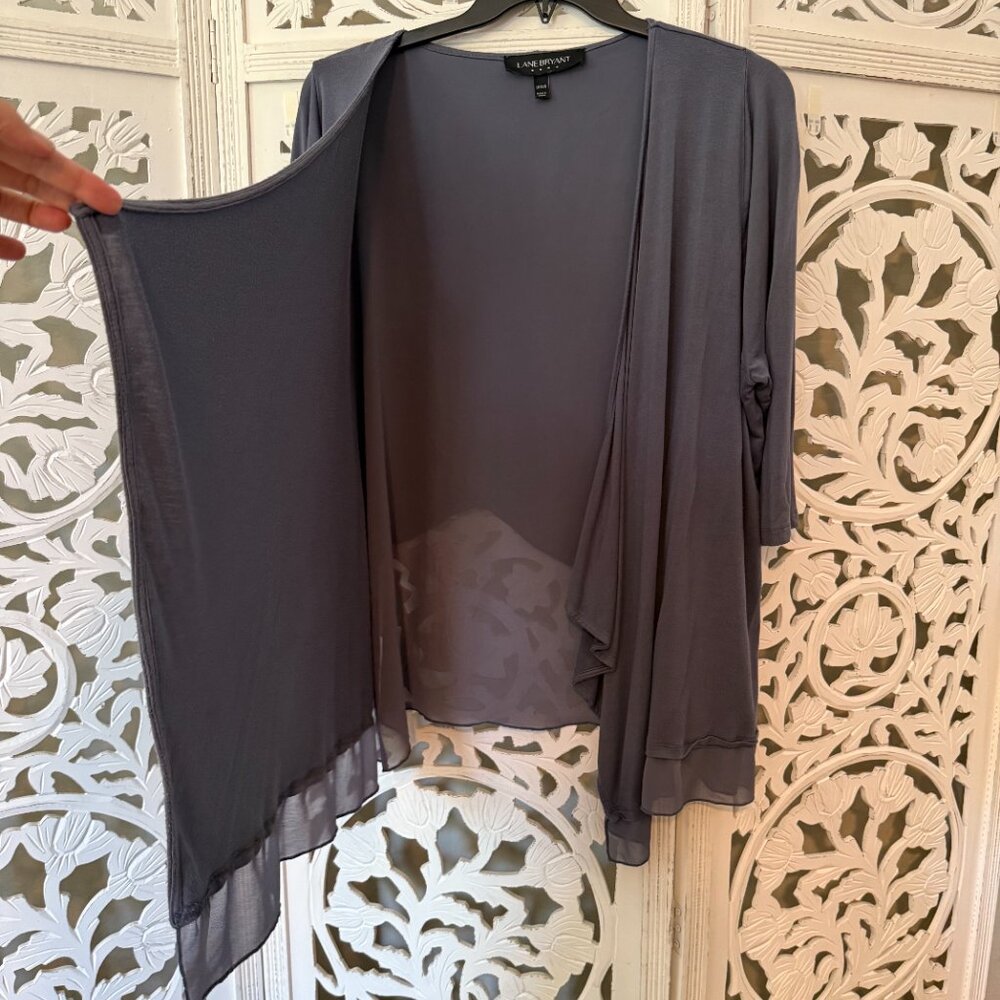 GreyBlue Lane Bryant Cardigan with Sheer layered detail in back Size 18/20